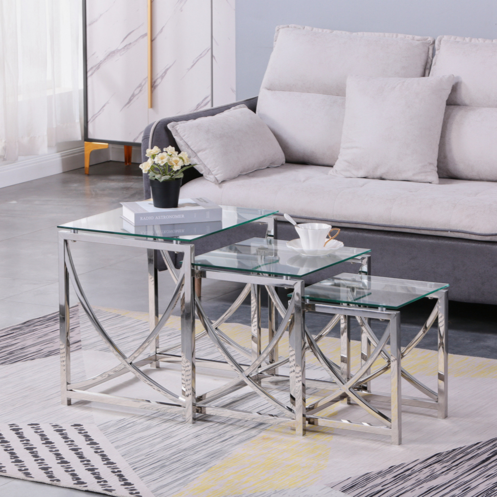 Mercer41 Tyone Glass Top Nesting Coffee Table Wayfair