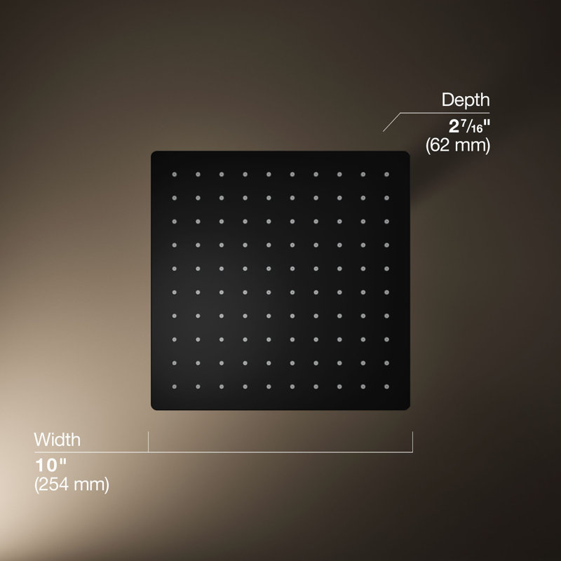 Honesty 10" Single-Function Wall or Ceiling-Mount Square Rainhead, Square Rain Showerhead 1.75 GPM, Matte Black
