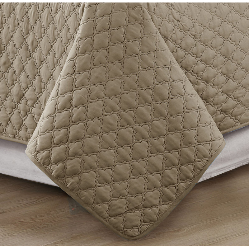 Ensemble de literie réversible carreaux Ogema, Courtepointe simple et 1 taie décorative, Taupe