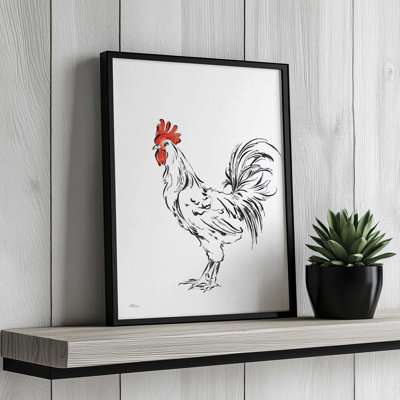 Black and White Rooster Sketch by Cat Thurman Designs Art Print