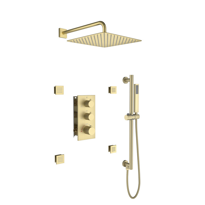 Système de douche à pluie complet thermostatique 12 fonctions SlideLux 3 fonctions avec 4 jets de corps et barre coulissante
