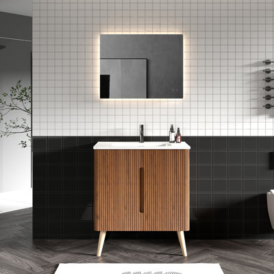 U136-ETNA30F-308 Ensemble de meuble-lavabo de 30 po avec lavabo, armoire autoportante et murale Etna pour salles de bain modernes, KD