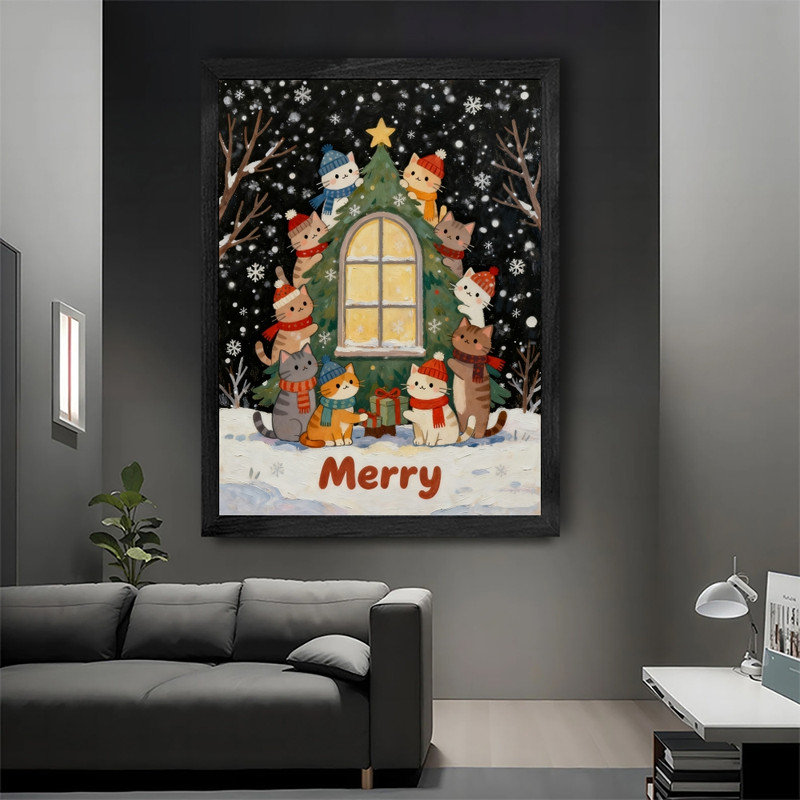 Cadre mural noir fantaisiste, art mural de Noël, impression de cadre festif mignon, H 11 po x l 9 po