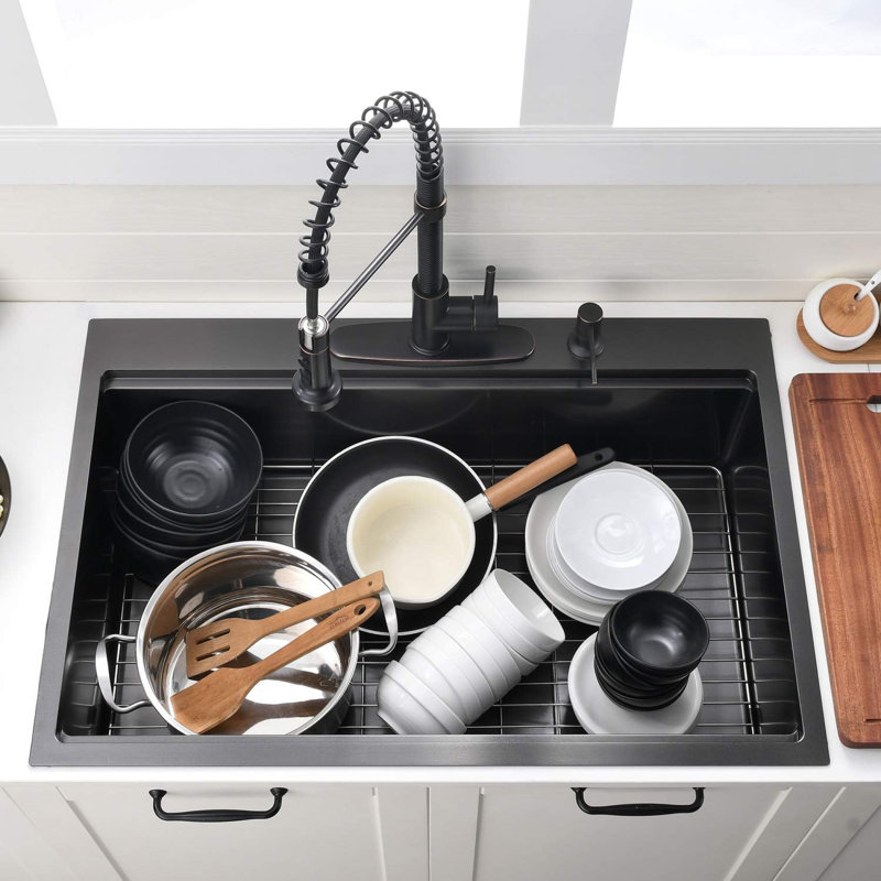 Évier de cuisine en acier inoxydable noir de qualité supérieure, poste de travail moderne, usage domestique