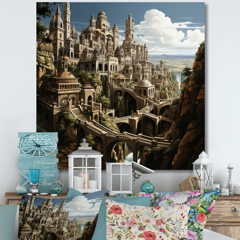 Dessin d'analyse d'une forteresse sur toile, Toile tendue, H 16 po x l 16 po x P 1 po