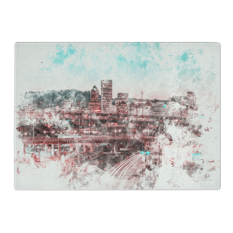 Tempered Glass Portland Oregon at Night Chopping Board, 20 cm x 28.5 cm