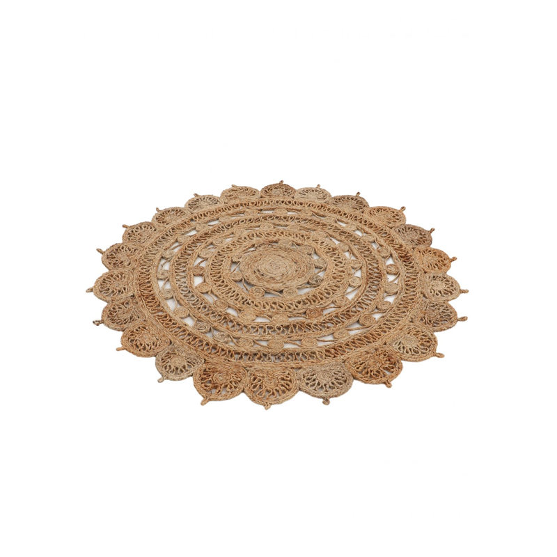 Round Handmade Jute Rug In Beige Hand Crafted Hand Braided Beige Area Rug, Round 60cm
