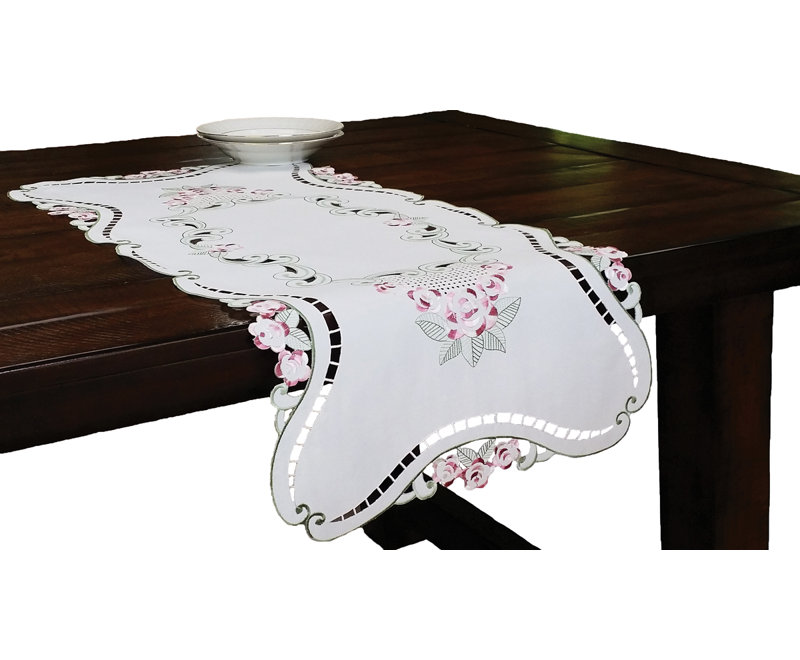 Rose Design Embroidered Cutwork Table Runner