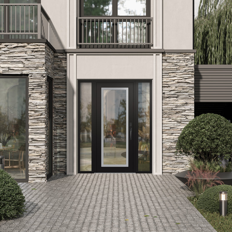 Porte d'entrée avant prémontée à panneau latéral en acier argenté noir / noir Cl1, Gauche, L 61,69 po x H 81,69 po