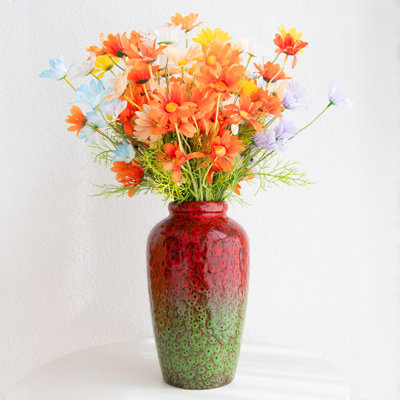 Unique Ceramic Flower Vase, Modern Home Decor, (Red & Green)
