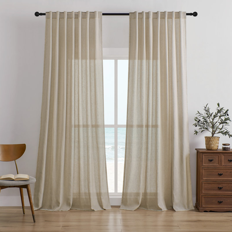  Draycott Semi Sheer Back Tab Curtain Panel Pair, Angora, 52" W x 63" L