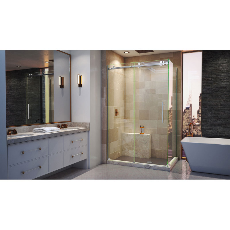 Enigma Air 48.375" x 76" Single Sliding Frameless Shower Door with Clearmax™ Technology, Polished Stainless Steel