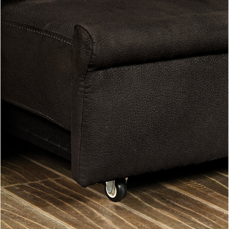 Futon transitionnel avec bouton brun foncé et porte-gobelets intégrés qui devient un lit convertible pour la maison