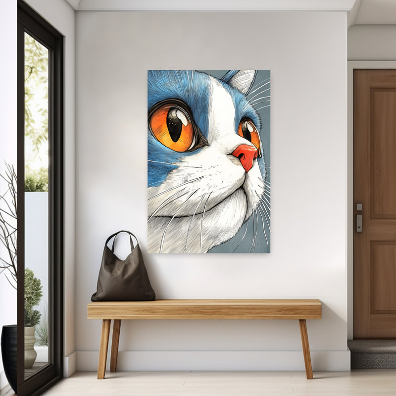 Art mural contemporain chat curieux, H 60 po x l 40 po