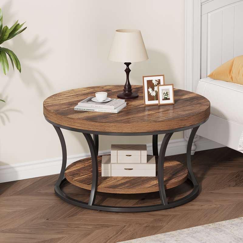 Table basse 31,49 po avec tablettes de rangement à 2 niveaux, Bois gris