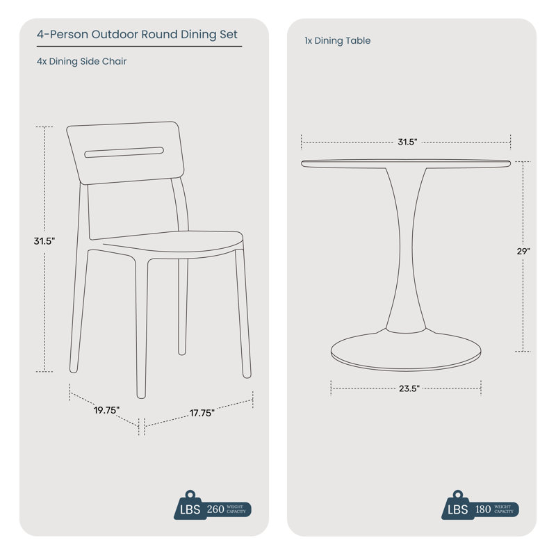 Ensemble repas extérieur pour 4 personnes, Noir