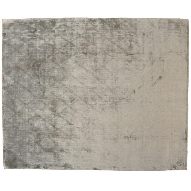 Tapis gris en laine noué à la main de conception unique 8 pi x 9 pi 9 po