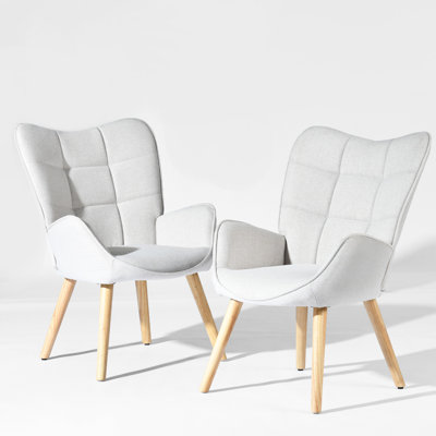 Upholstered Accent Chairs with Biscuit-Tufted High Back & Solid Wood Legs by George Oliver