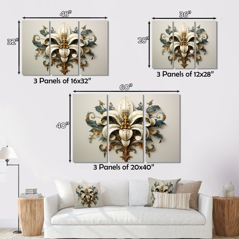 Fleur-De-Lis A Lilly Flower Ii - Symbols Wall Art, H 12 po x l 20 po x P 1 po, Encadrement argenté