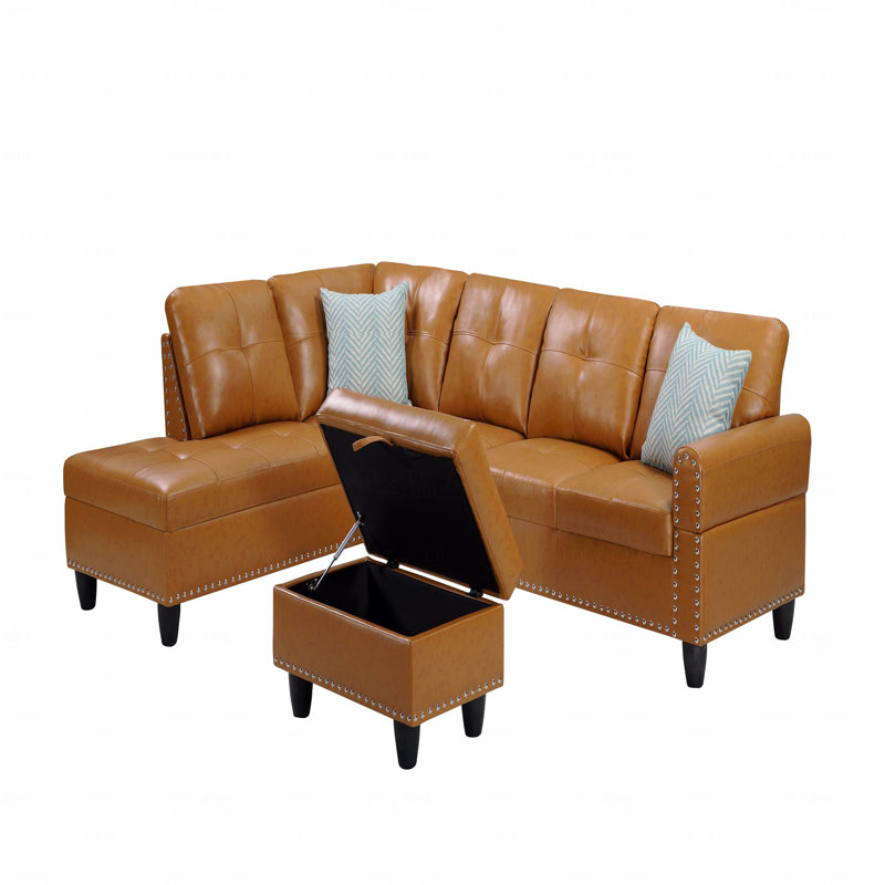 Canapé modulaire rembourré en similicuir avec repose-pieds