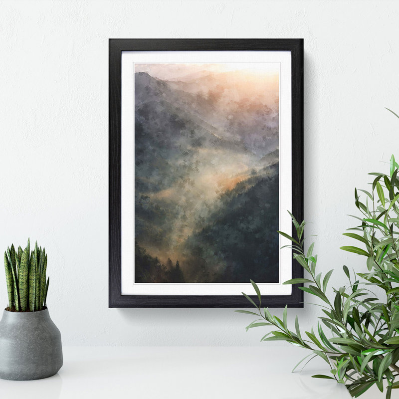 Valley Mist - Single Picture Frame Painting on MDF, 45cm H x 33cm W x 2cm D, Black Framed