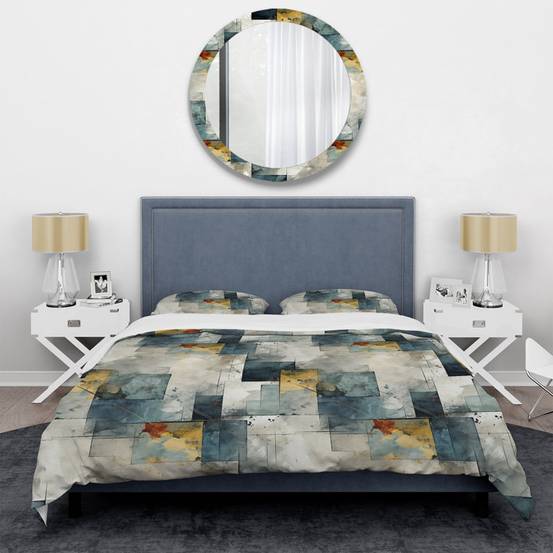 Ensemble de housse de couette gris à motif de béton industriel, Housse de couette simple + 1 taie décorative stan