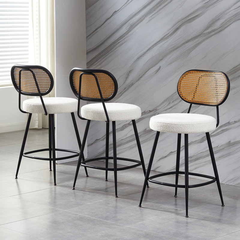Counter Stool With Rattan Back, Beige, 3
