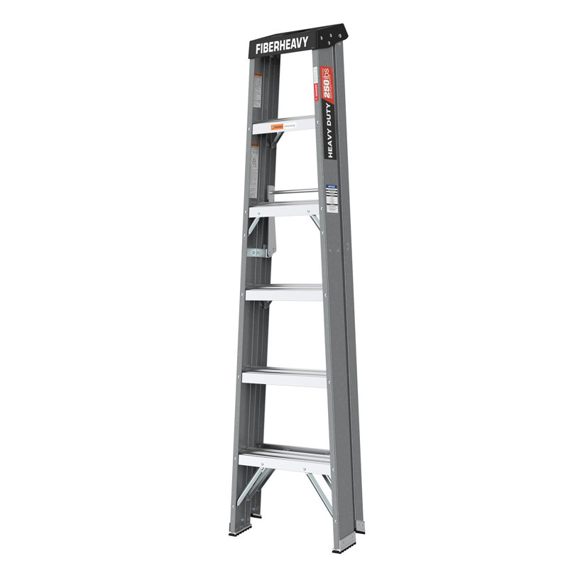 Fiberglass step ladder 6-step 250lbs, Gray