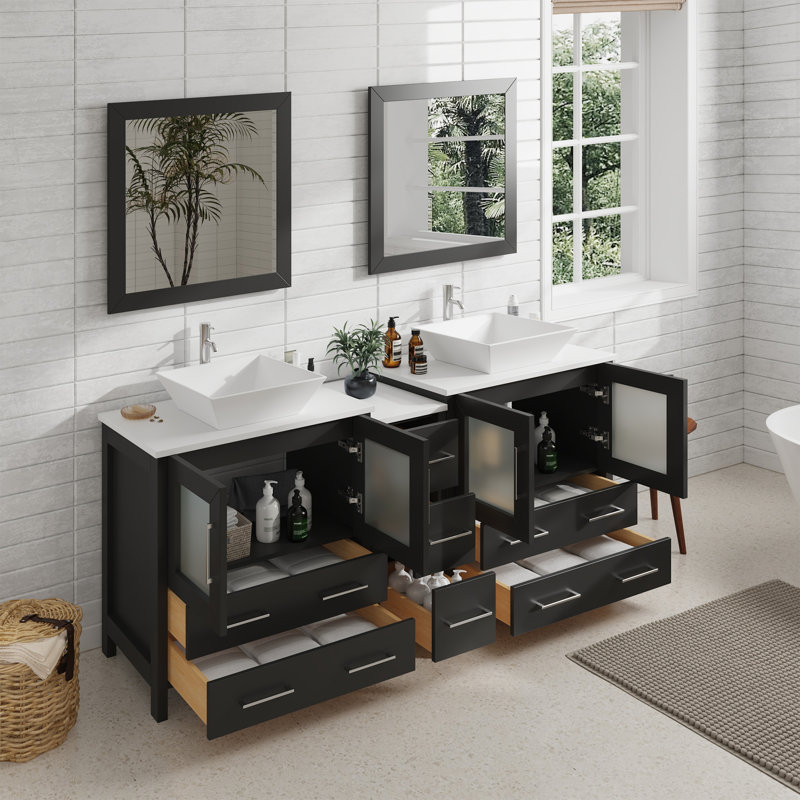  Framed 29.9" Double Bathroom Vanity Set with Mirror, Espresso