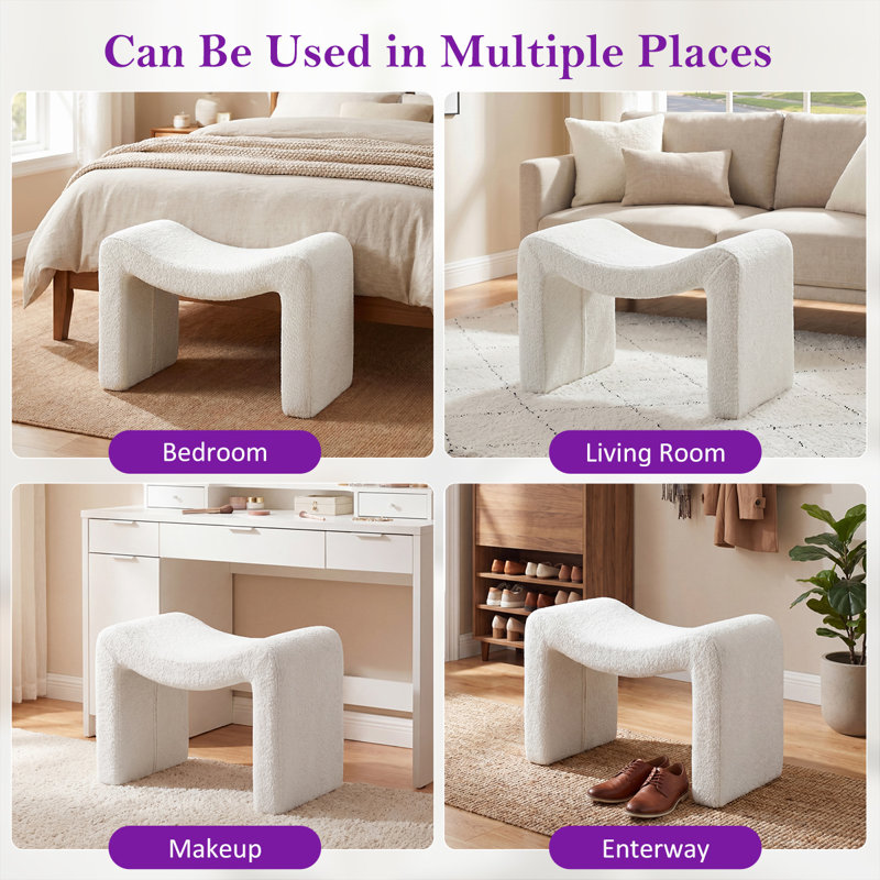Cinead 23.79" Wide Standard Ottoman, White Boucle