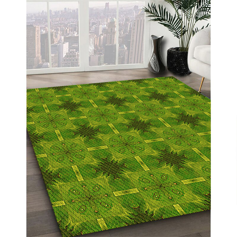 Tapis 100% jaune à motif lavable à la machine 3210, Rectangle de 2 pi x 3 pi