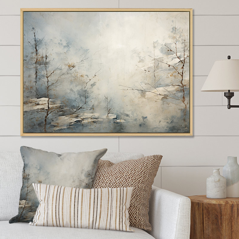 «Moody Minimalisme River Forest - Décoration murale paysage abstrait», Cadre naturel flottant, H 34 po x l 44 po x P 1,5 po