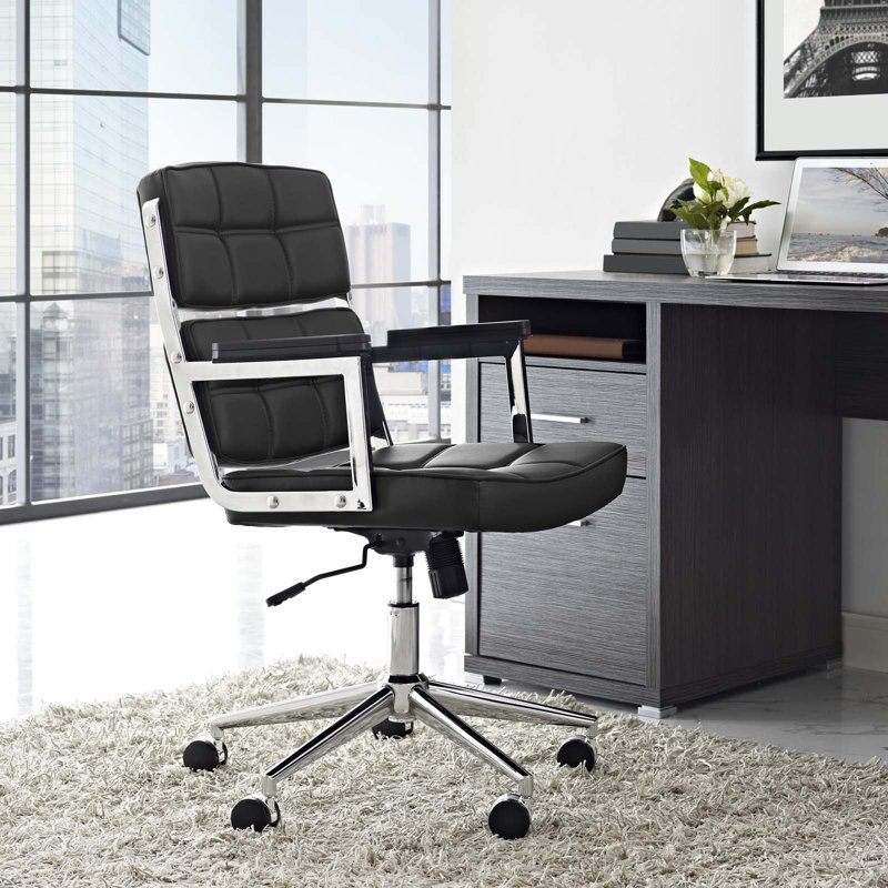 Chaise de bureau rembourrée en vinyle Portray, Noir
