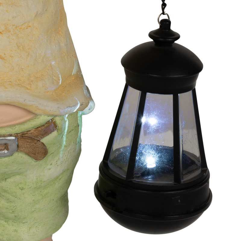 17"H Boy Holding Lantern Solar Statue with LED Lights