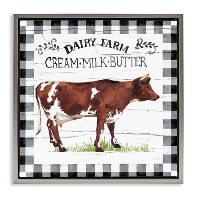 Rustic Spring Cow Framed Floater Canvas Wall Art by Elena Vladykina
