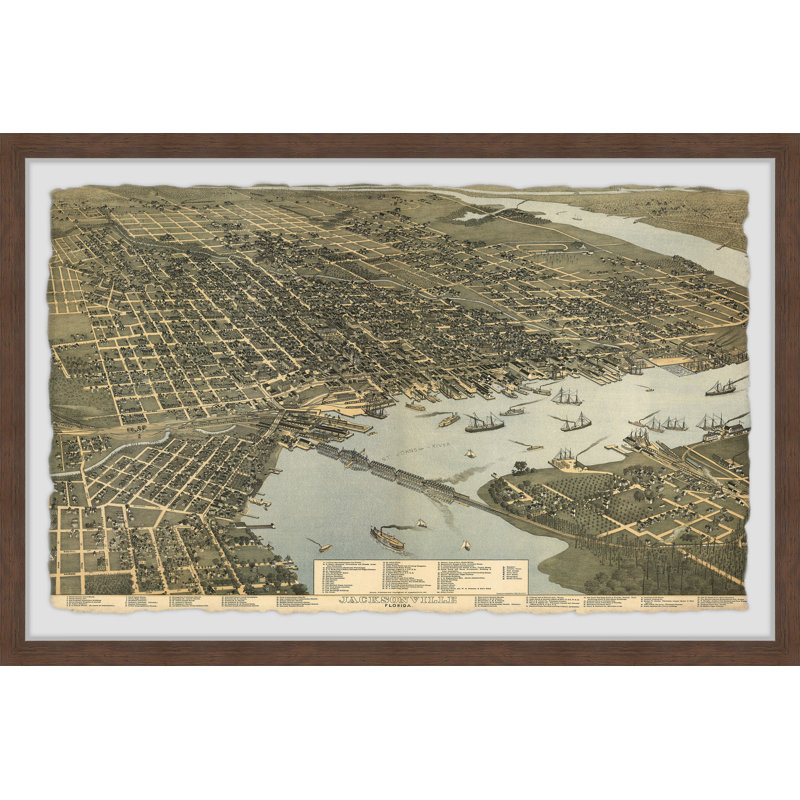 Carte rétro de Jacksonville, Floride II, impression encadrée sur papier, H 24 po x l 36 po x 1,5 po