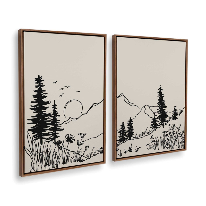 Ensemble de 2 impressions Whispering Peaks, Cadre flottant en noyer, 12 po x 8 po