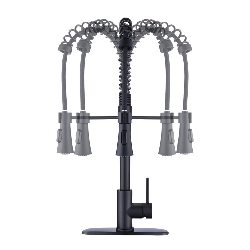 Matte Black Kitchen Faucet With Pull Down Spray, Spring High Arc, Rust & Corrosion , Stainless Steel 304, 23.62" Overall Height, 1.8Gpm Flow Rate , Single Handle Arc Design, Scratch Finish, 304