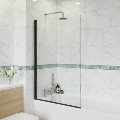 Chrysanthos 800mm W x 1400mm H Pivot Semi-Frameless Bath Screen with Clear Glass