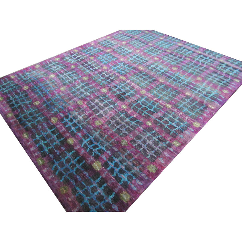 Rumi Geometric Silk Charcoal/Berry Indoor Area Rug, Rectangle 8'7" x 10'10"