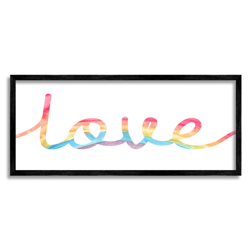 «Simplistic Rainbow Love», typographie cursive sur blanc, estampe numérique encadrée par Daphne Polselli, H 24 po x l 10 po