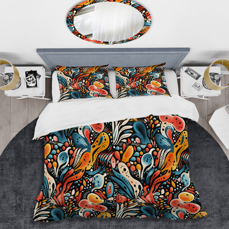 Ensemble de housse de couette Eclectic Multicolor Ink Carnival, Housse de couette pour grand lit et 2 taies décor