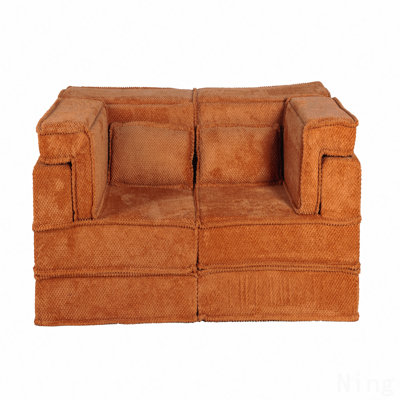 Compression Mahjong Sofa,Convertible Floor Sofa Bed,Diy Boneless Modular Sectional Sofa,No Assembly Required,Circle Fleece Fabric,Modern Oversized Loveseat,Orange