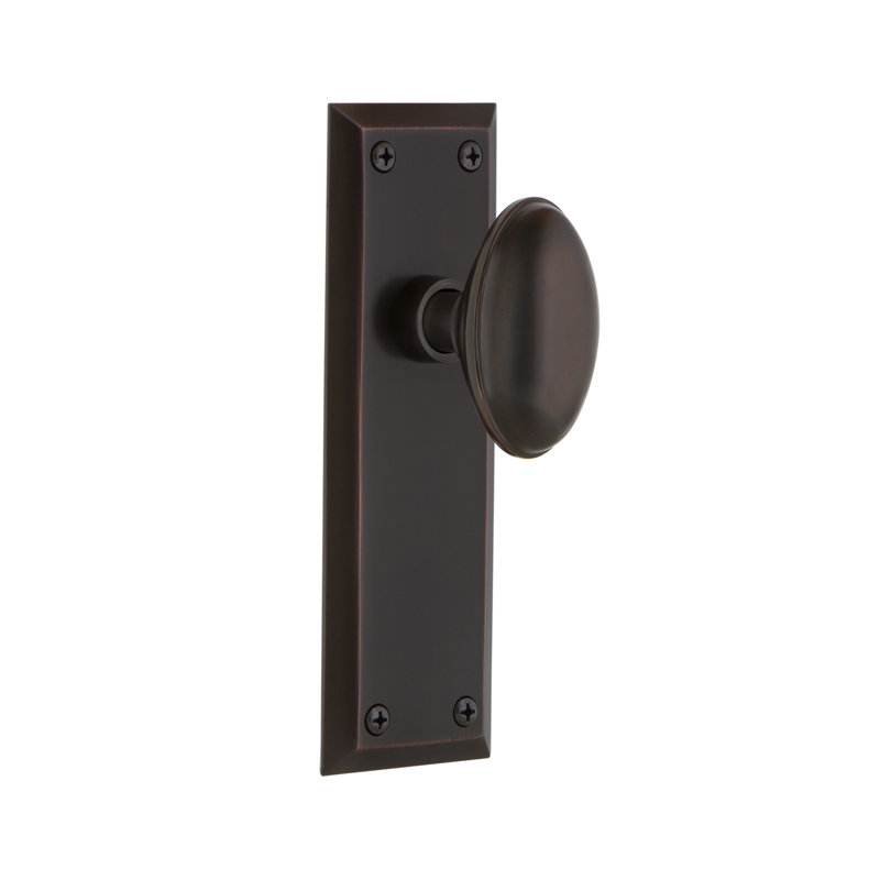 New York Plate with Homestead Door Knob, Timeless Bronze, 2-3/8”