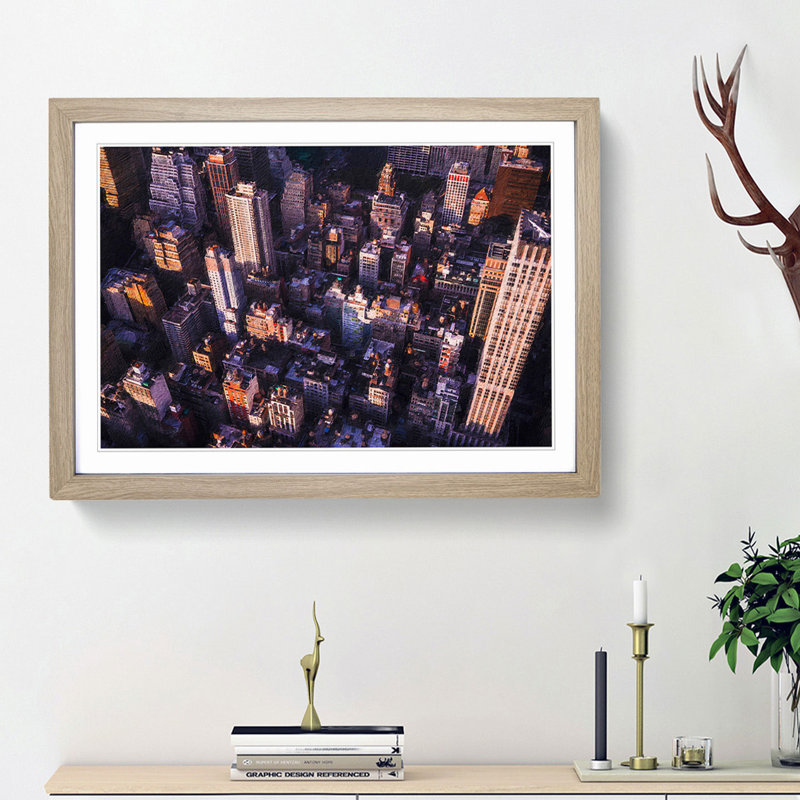 Above New York City - Framed Print, 24cm H x 33cm W x 2cm D, Oak Framed