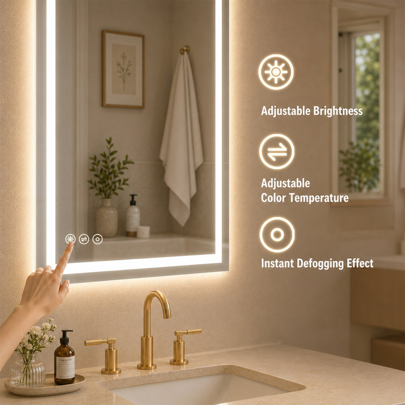 TMMV 48" W x 36" H Frameless LED Light Anti-Fog Wall Bathroom Vanity Mirror In Polished Crystal, 48" W x 36" H