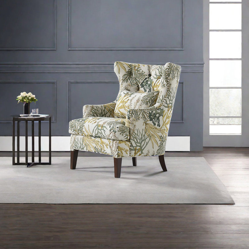 Cotton and linen recliner filled with sponge, Green/Yellow 
