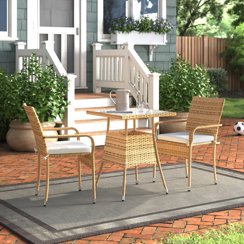 Frazer 3-Piece Wicker Square Set with Cushions, Natural