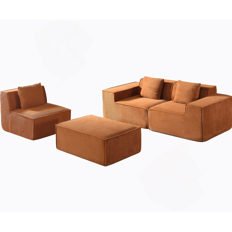 Canapé modulaire convertible avec repose-pieds et coussins, canapé modulaire en forme de L pour le salon, Orange citrouille