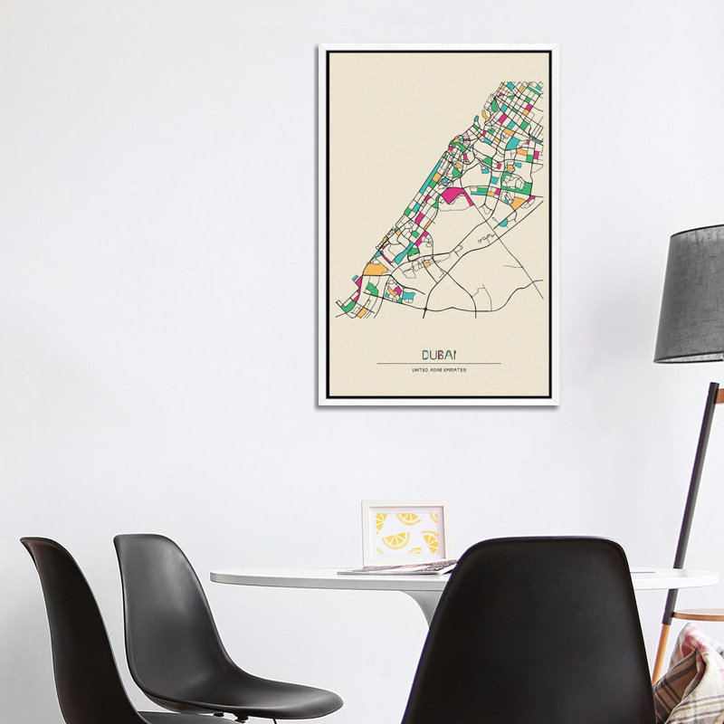 Dubai, United Arab Emirates Map by Ayse Deniz Akerman - Floater Frame Print on Canvas